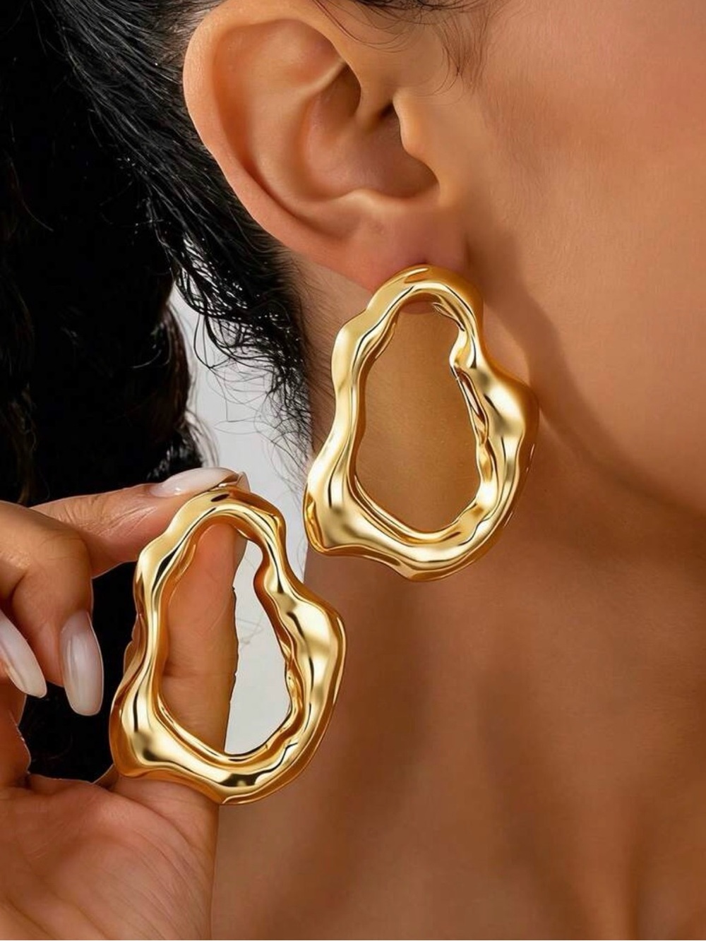 Modern Organic Gold Statement Earrings - Women Jewelry